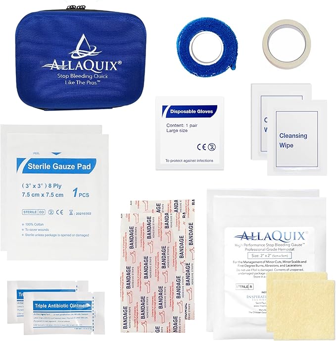 Stop Bleeding Quick Kit - First-aid with AllaQuix Stop Bleeding Gauze (Blood clotting Bandage) (Deluxe)…