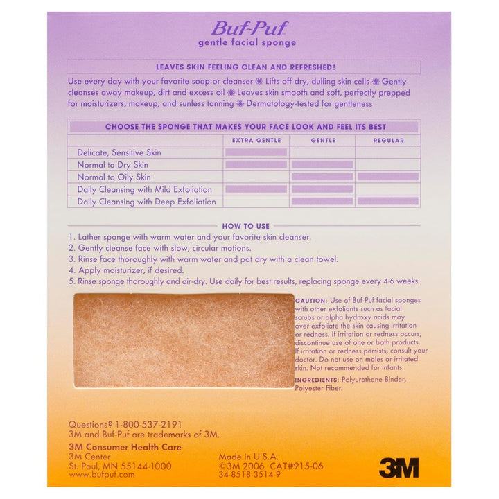 Buf-Puf Gentle Facial Sponge, Dermatologist Developed, Removes Deep Down Dirt & Makeup That Causes Breakouts and Blackheads, Reusable, Exfoliating, 1 Count