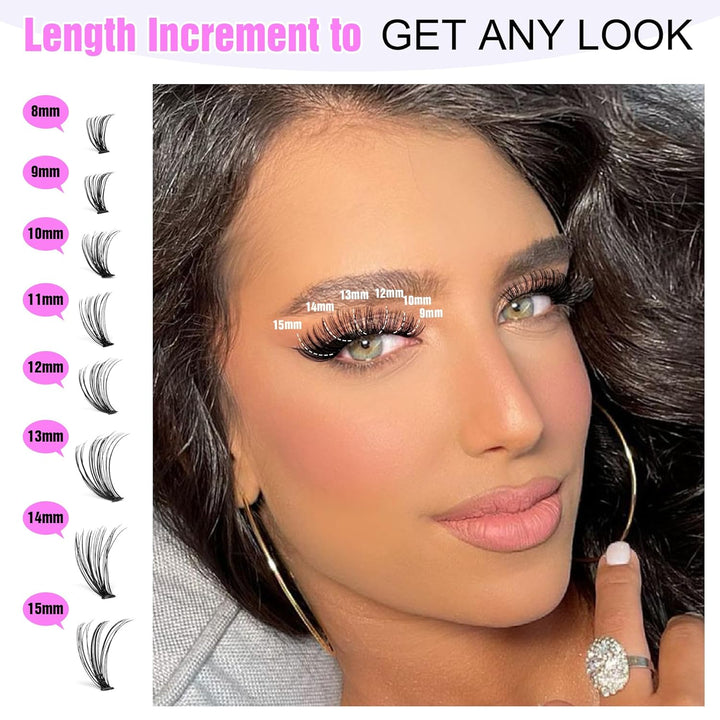 DIY Lash Extension Kit | 50D Individual Lash Clusters 9-16mm | Bond & Seal Included