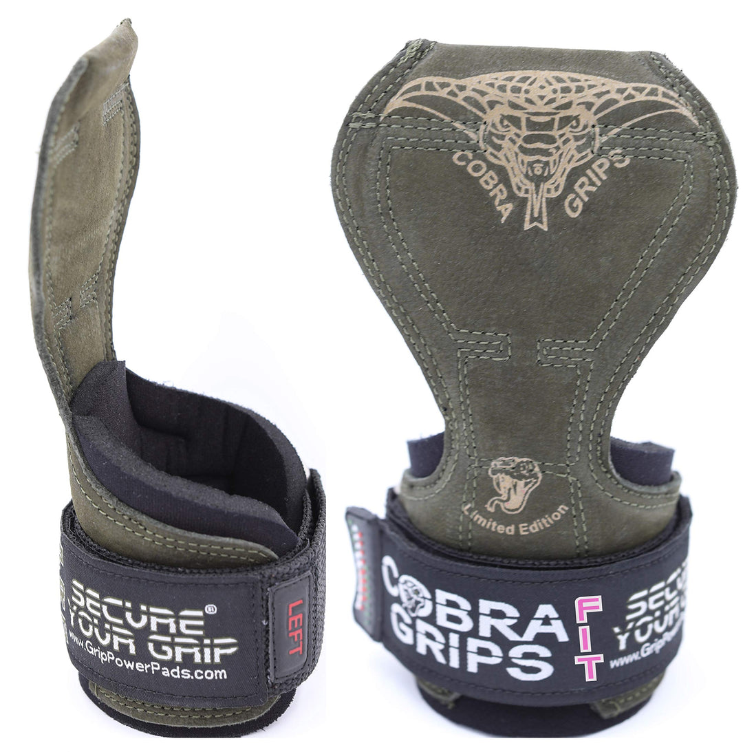 Cobra Grips FIT Weight Lifting Gloves Heavy Duty Straps Alternative to Power Lifting Hooks Best for Deadlifts with Adjustable Neoprene Padded Wrist Wrap Support Bodybuilding (FIT Green Leather)