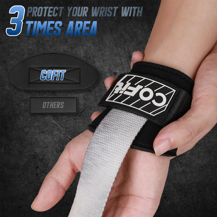 COFIT Workout Lifting Straps, Heavy Duty Weightlifting Wrist Straps with Extensive Cotton Padding Area, Enhanced Grip for Deadlifts, Powerlifting, Pull-Ups, Strength Training - White and Gray