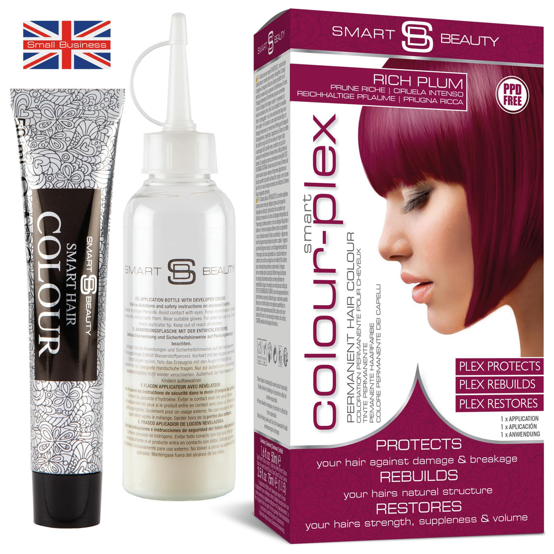 Smart Beauty Plum Hair Dye Permanent with Plex Anti-breakage Technology, Cream Form, Vegan, PPD Free, For Light to Mid-dark Brown Hair