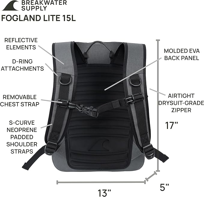 Breakwater Supply™ 100% Waterproof Submersible Backpack, Laptop Bag, Airtight Zippers | Travel Outdoors | Fogland 25L 20L 15L