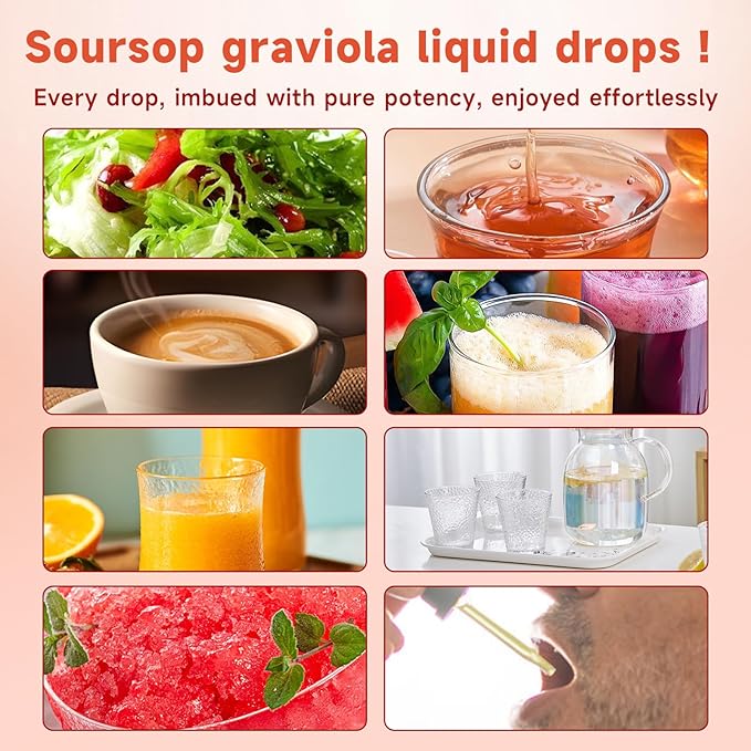 Soursop Graviola Liquid Drops for Cell Support & Regeneration, Immune Boost, Relax, Liver and Sleep, Soursop Bitters Liquid, Sugar/Gluten Free, Natural Strawberries Flavor - 2 Fl Oz (60ml) Bottle