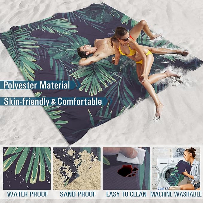 Beach Blanket Sandproof Waterproof 78''×81''1-5 Adults Oversized,Compact Lightweight Durable Beach Mat for Travel Camping Hiking Picnic Blanket