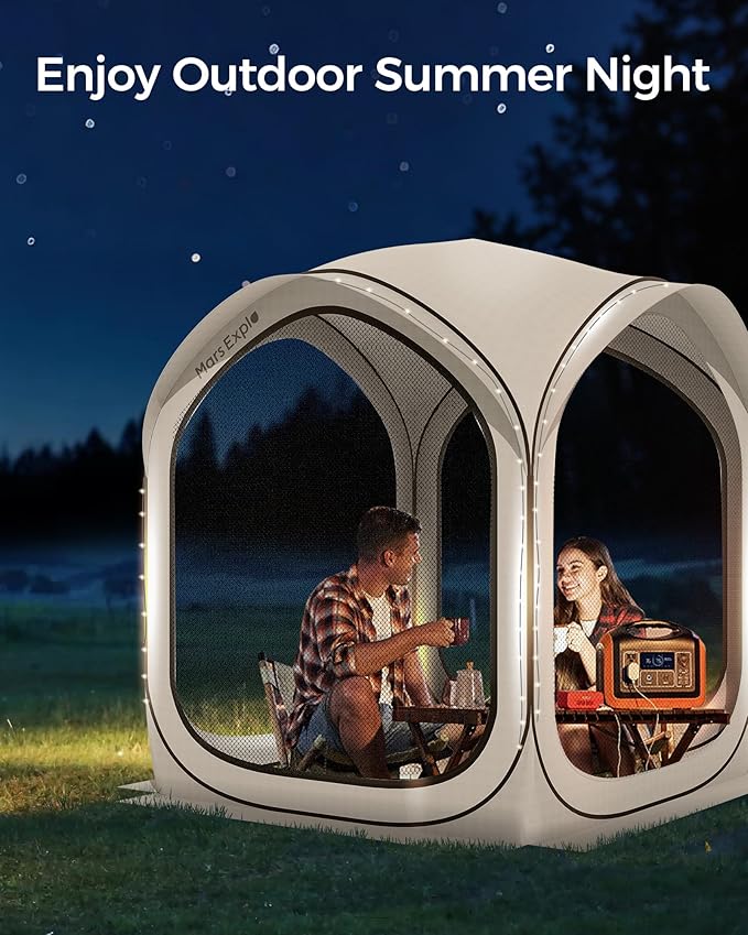 6x6 FT Pop-Up Screen House Tent, Portable Instant Screen Room Canopy with Mesh Doors and Carry Bag for Patio, Backyard, Deck, Camping, and Outdoor Activities,Beige