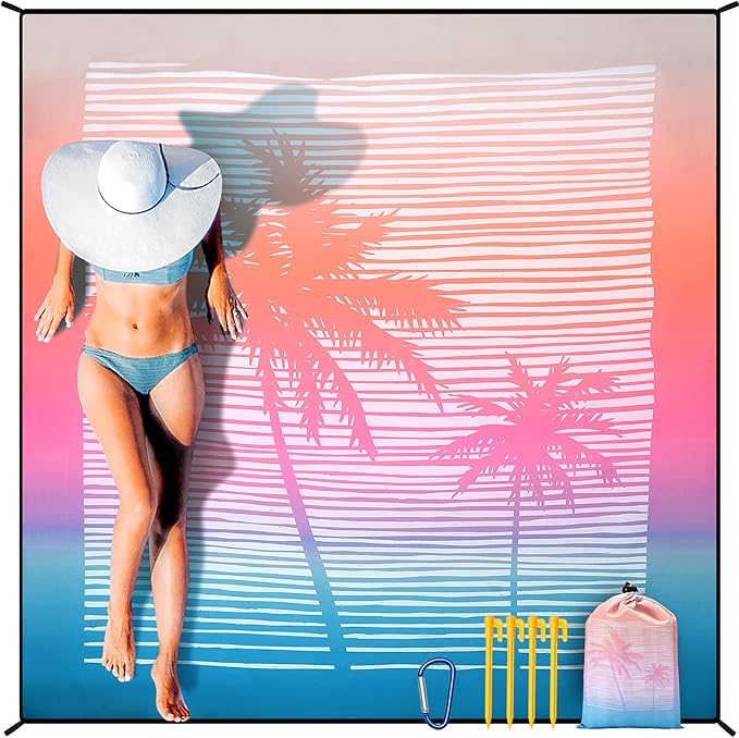 Beach Blanket Waterproof Sandproof Extra Large Beach Mat 79" X 83"/120"x108"for 1-8 Adults Quick Drying Durable Outdoor Picnic Mat for Beach Travel Camping Hiking