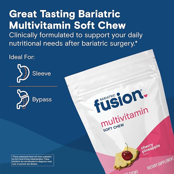 Bariatric Fusion Bariatric Multivitamin Chewable Soft Chew | Cherry Pineapple Flavor | Chewy Bariatric Vitamins for Post Bariatric Surgery Patients | 60 Count | 1 Month Supply
