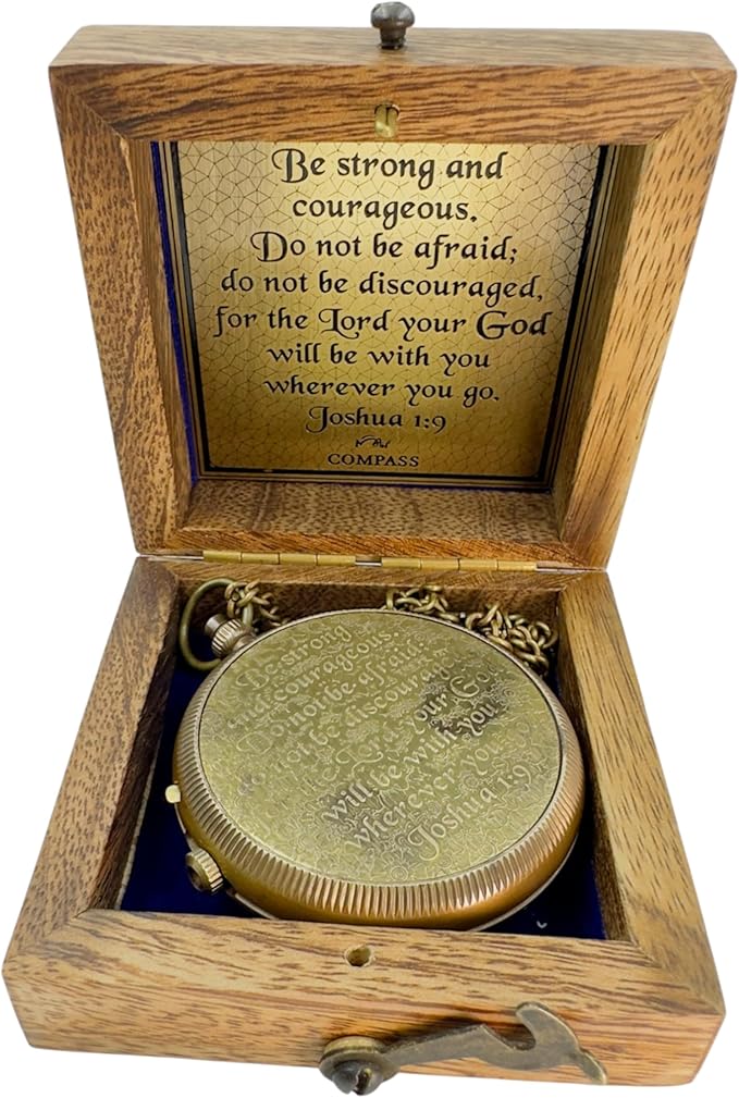 Bible Verse Brass Compass – “Be Strong and Courageous” (Joshua 1:9) | Christian Gift for Graduation, Baptism, Confirmation – Religious Keepsake for Boys, Girls, Teens, Men, Pastors & Church Events