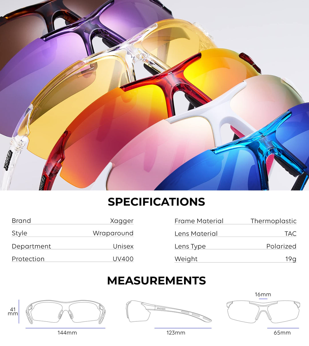Xagger Polarized Wrap Around Sport Sunglasses for Men Women UV400 Baseball Softball Running Cycling Glasses