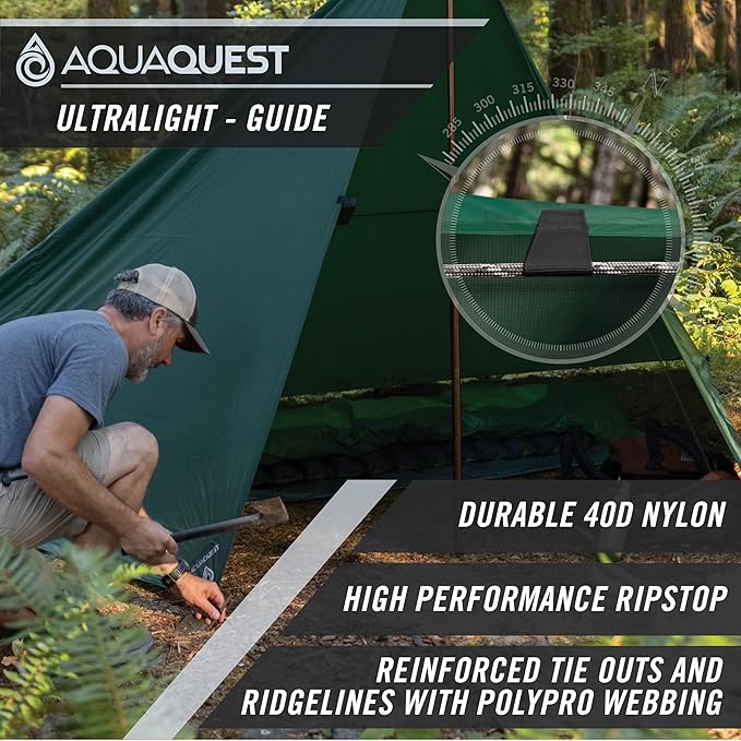 AquaQuest Guide Camping Tarp - Ultralight Tent Cover or Rain Fly - Waterproof Camping Gear Must Haves for Hiking, Hammock, Bivy & Survival, 15 x 15 ft, Stealth Gray