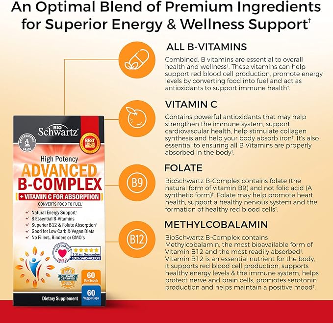 BioSchwartz Daily Fruits and Veggies Supplement for Women and Men (2 Month Supply) Plus Vitamin B Complex with Vitamin C (2 Month Supply)