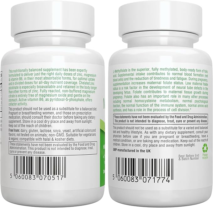 Neurobalance Zinc, Magnesium & Vitamin B6 + Pure Folate 400mcg Vegan Bundle, Chelated Zinc Picolinate 24mg, Oxide-Free Magnesium & Vitamin B6 + Optimized L-Methylfolate, by Igennus