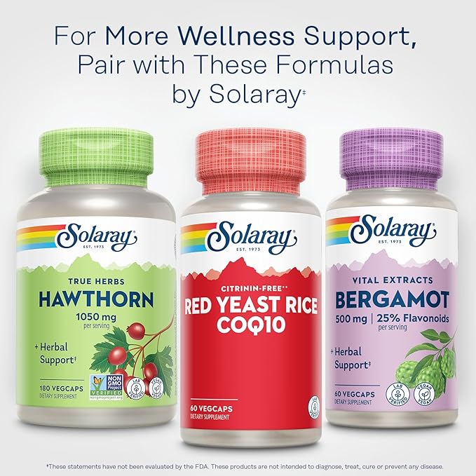 SOLARAY Red Yeast Rice Plus CoQ-10 & No-Flush Niacin Vitamin B-3, Healthy Heart & Cardiovascular Support, Non-Irradiated & Citrinin Free, 60 Day Money Back Guarantee, 60 Servings, 60 VegCaps