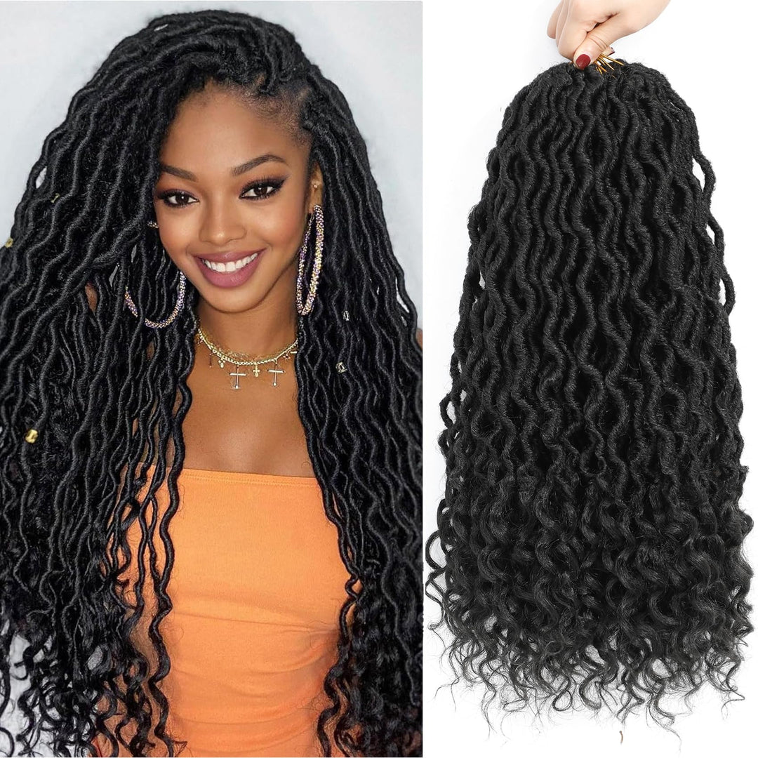 Karida Faux Locs Crochet Hair 18 Inch, 8 Packs Pre Looped Goddess Locs Crochet Hair, Wavy Crochet Faux Locs With Curly Ends, Boh