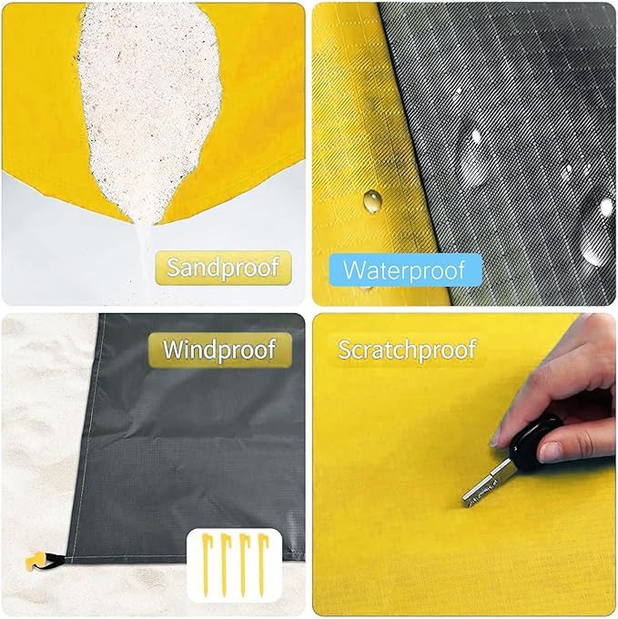 Beach Blanket Sandproof Waterproof, Beach Essentials Extra Large Beach Mat, 79" X 55" Oversized Durable Outdoor Picnic Mat Storage Bag for 1-4 Adults, Beach Accessories for Travel, Camping, Hiking