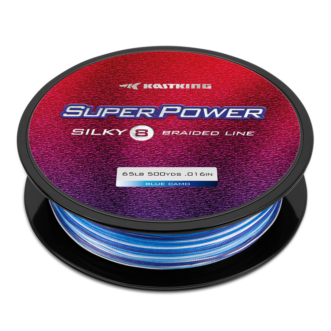 KastKing Superpower Silky8 Braided Fishing Line, Blue Camo, 8 Strand, 80LB, 150Yds