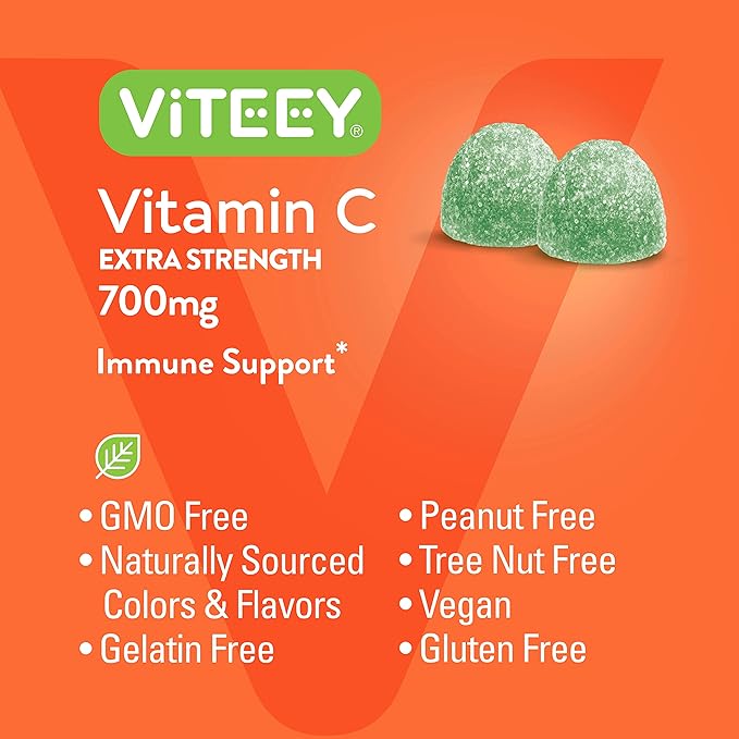 Vitamin C Gummies for Adults & Teens, 700mg Extra Strength - Immune Support Gummies - Immune Booster - Vegan, Gelatin Free -Tasty Vitamin C Chewable Sour Apple Flavored Gummy-60 Count (Pack of 2)