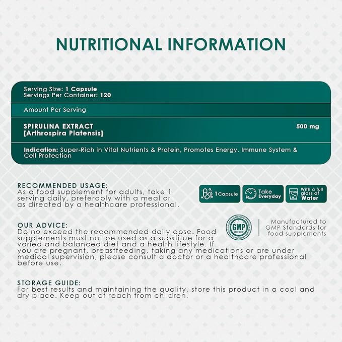 AMBROSIAL Spirulina Capsules 500 mg (Pack of 2-120 Capsules)