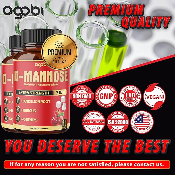 2 Packs 60 Counts 4 Months - D-Mannose Capsules - Natural Urinary Tract Health & Immune Support - 7in1 with Cranberry, Dandelion, Hibiscus & More