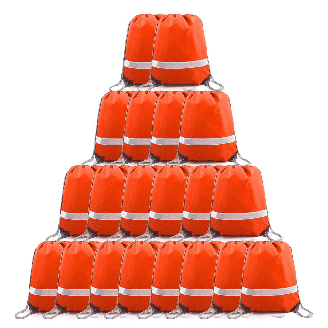 BeeGreen 20 Packs Orange Cinch Bags Drawstring Backpack Bulk for Men Women With Reflective Strap Nylon Backpack for Sports Traveling Swimming Yoga Gym Drawstring Bags