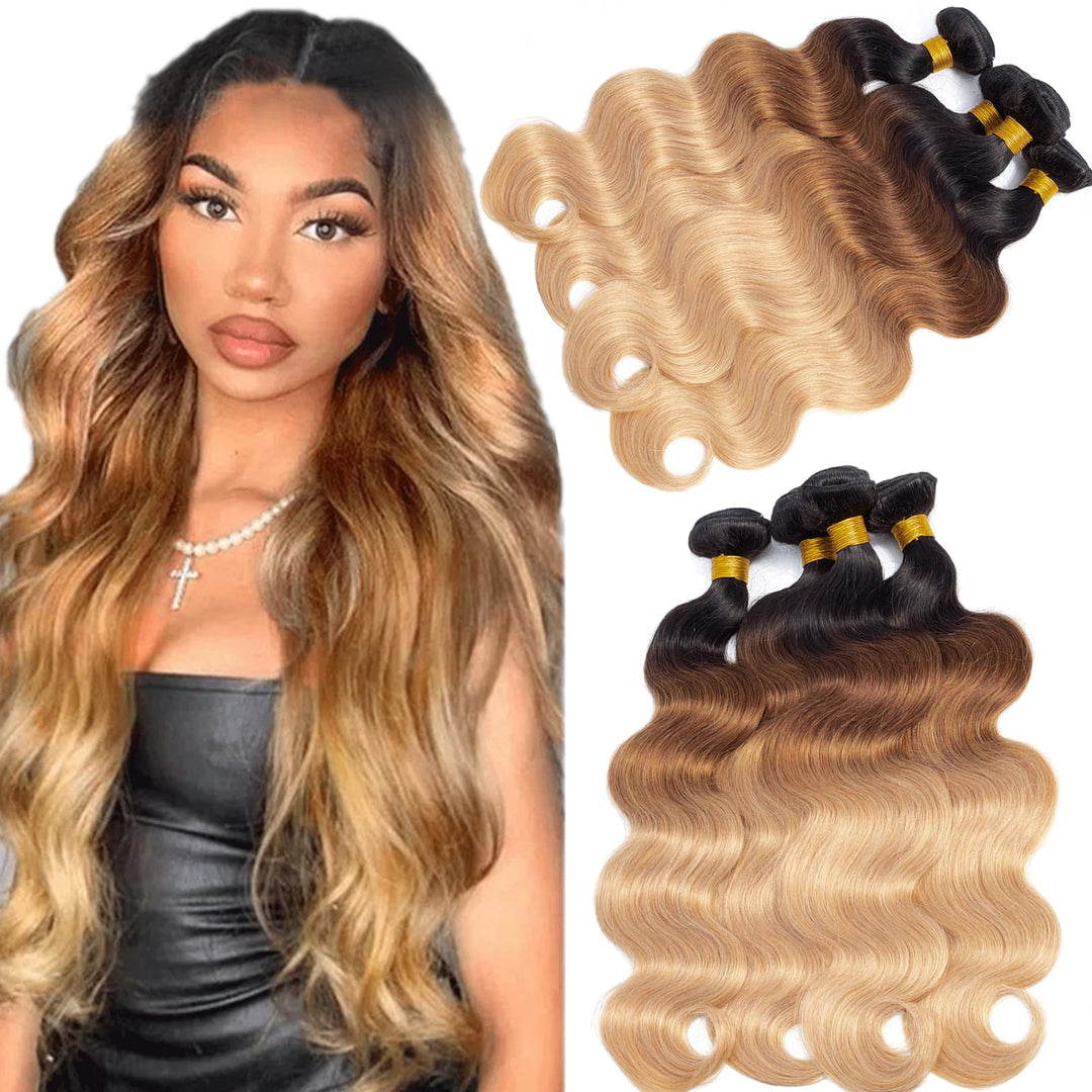 12A Grade Ombre Bundles Human Hair (T1B/30/27,16'' 18'' 20'' 22'') Ombre Body Wave 4 Bundles Human Hair 100% Unprocessed Virgin