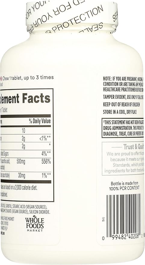 365 by Whole Foods Market, Vitamin C Chewable 500Mg, 100 Tablets (Pack of 2)