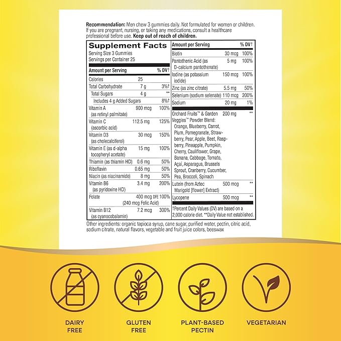 Nature’s Way Alive! Men’s 50+ Premium Gummy Multivitamin, Supports Healthy Heart, Brain & Muscle Function*, B-Vitamins, Vegetarian, Grape, Orange and Cherry Flavored, 75 Gummies