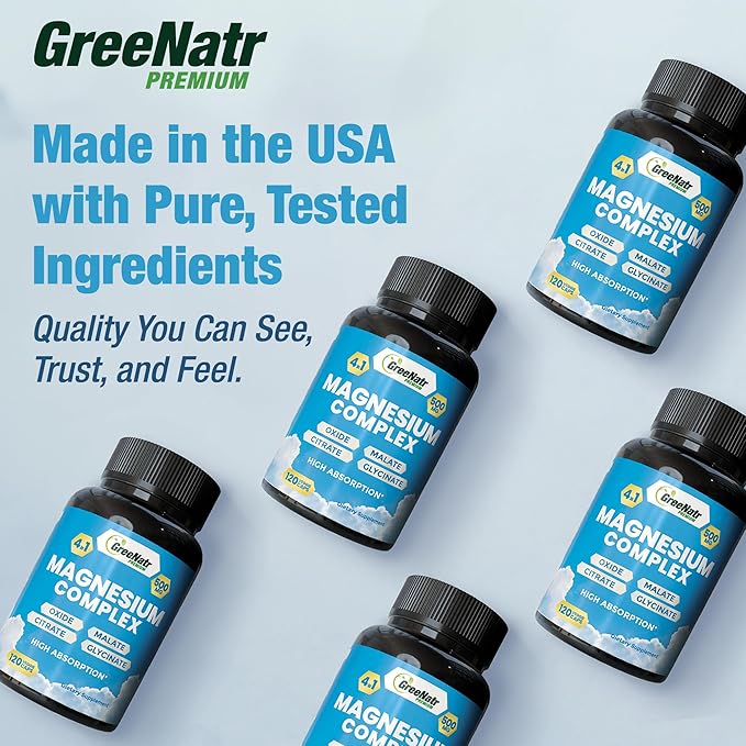 Magnesium Complex Supplement - Magnesium Supplements with Glycinate, Citrate, Malate & Oxide - Magnesium Tablets for Digestion, Sleep, Heart Health, & Energy - Magnesium Vitamins 120 Counts