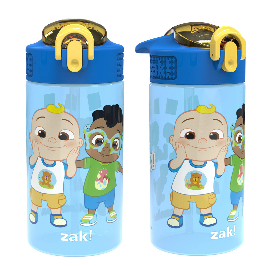 Zak Designs CoComelon Kids Water Bottle with Spout Cover and Built-In Carrying Loop, Made of Durable Plastic, Leak-Proof Water Bottle Design for Travel (16 oz, Pack of 2)