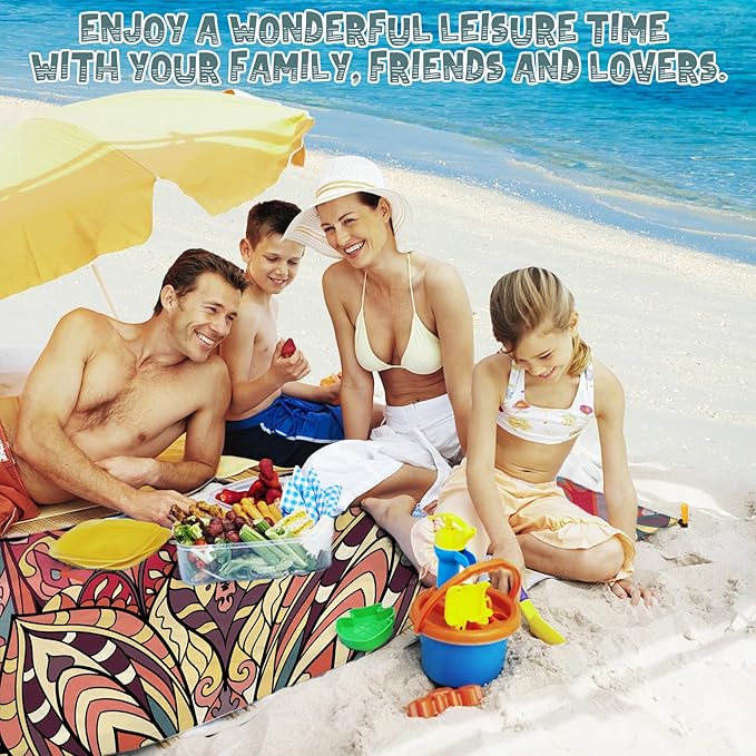 Beach Blanket Waterproof Sandproof 1-7 Adult Oversized 78 '' × 81 '' Lightweight Durable Compact Sand Free Beach Mat for Travel Camping Hiking Picnic Blanket Extra Large