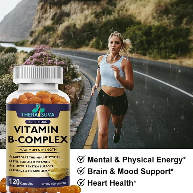 Vitamin B-Complex + CoQ10 + Vitamin C - Max Strength Supplement for Energy, Metabolism Support, 120 Softgels, 60 Day Supply