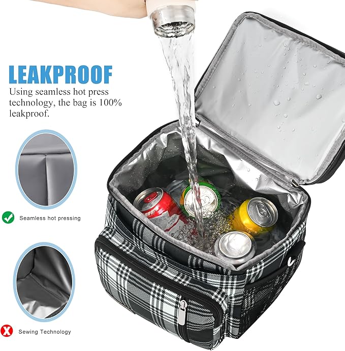 MIYCOO Lunch Bag & Lunch Box for Men Women Double Deck - Leakproof Insulated Soft Large Adult Lunch Cooler Bag for Work (Checkered Black and White,15L)