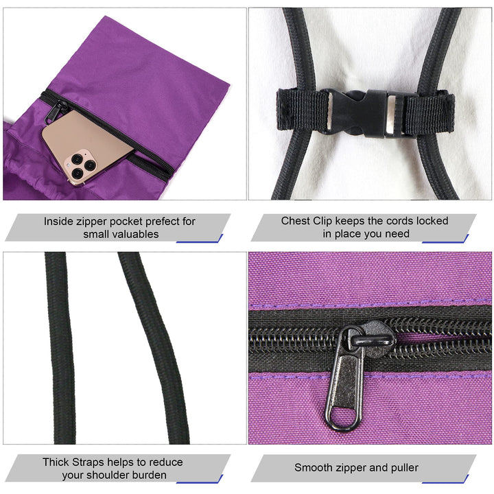 BeeGreen Purple Drawstring Backpack with Front Zipper Pocket and Inner Pocket Large 18.5" L x 13.8" W String Sackpack Cinch Sack Gym Sports Workout Athletic Bag For Men Women