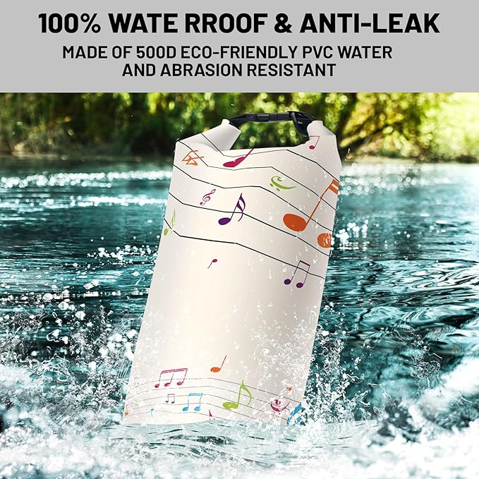 Waterproof Dry Bag,Roll Top Music Notes Small Waterproof Backpack 5L/10L/20L Floating and Lightweight Bags for Kayaking, Boating, Fishing, Swimming and Camping