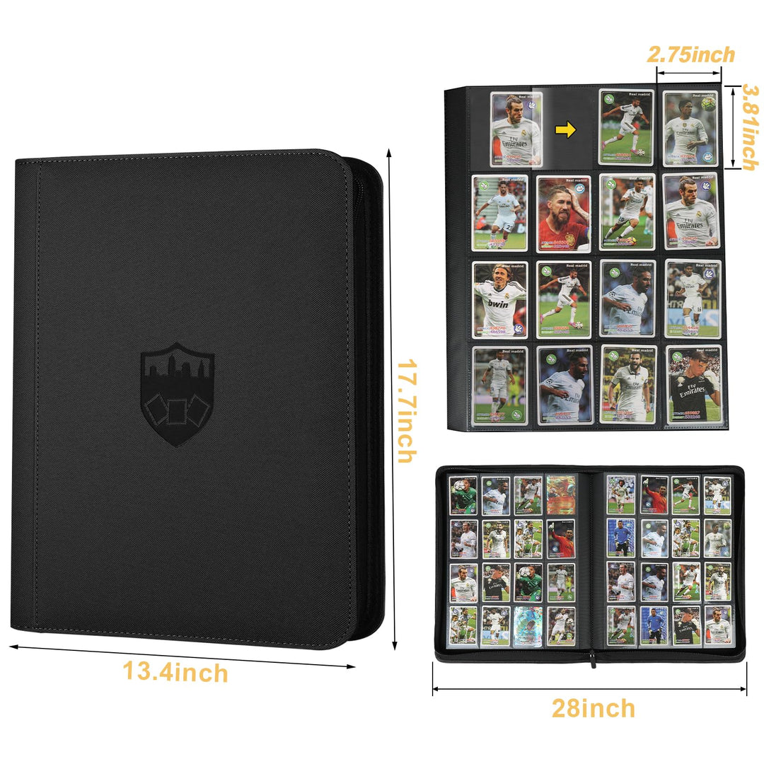 Trading Card Binder 16 Pocket, GERMUN PU Cover Card Binder for 1000+ Cards, Premium Trading Card Holder Folders, Double Sided Pocket Card Album for MTG, TCG (Black)