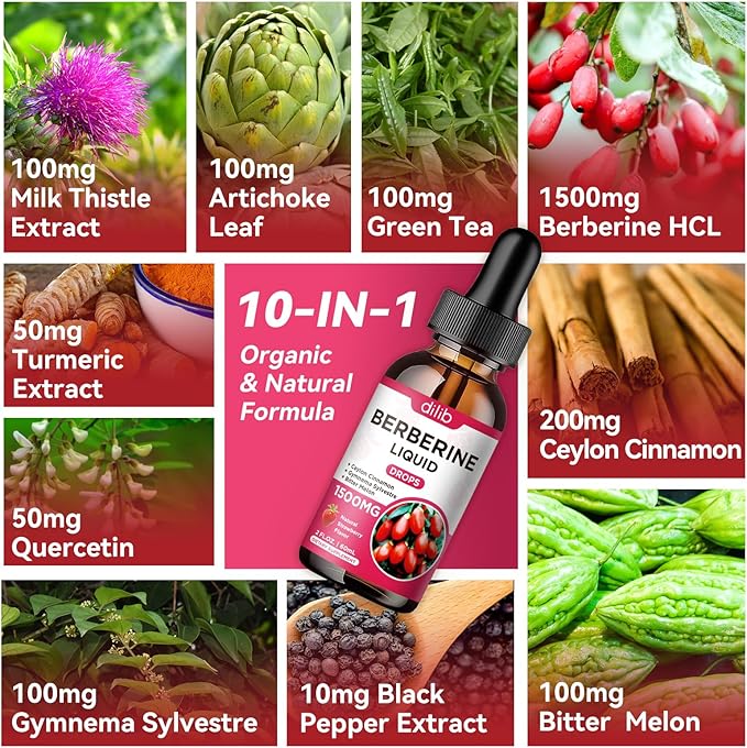 Magnesium Glycinate Liquid Drops with Citrate, Malate Liquid Berberine Supplement