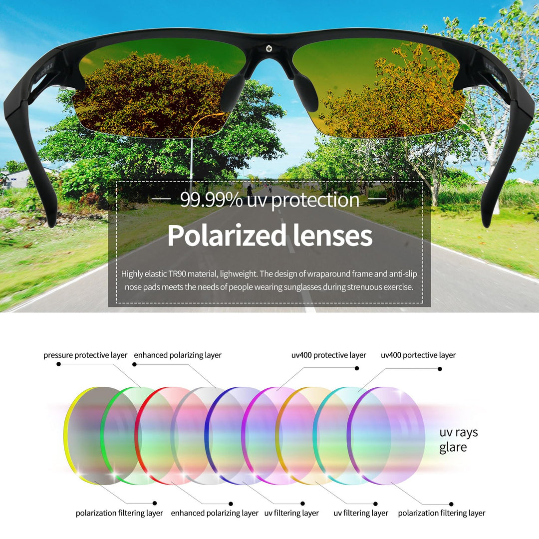 Joopin Semi Rimless Sports Sunglasses Dark Blue Shades for Men Women Half Frame Sun Glasses Polarized UV400 Rectangle Wrap Around Sunnies