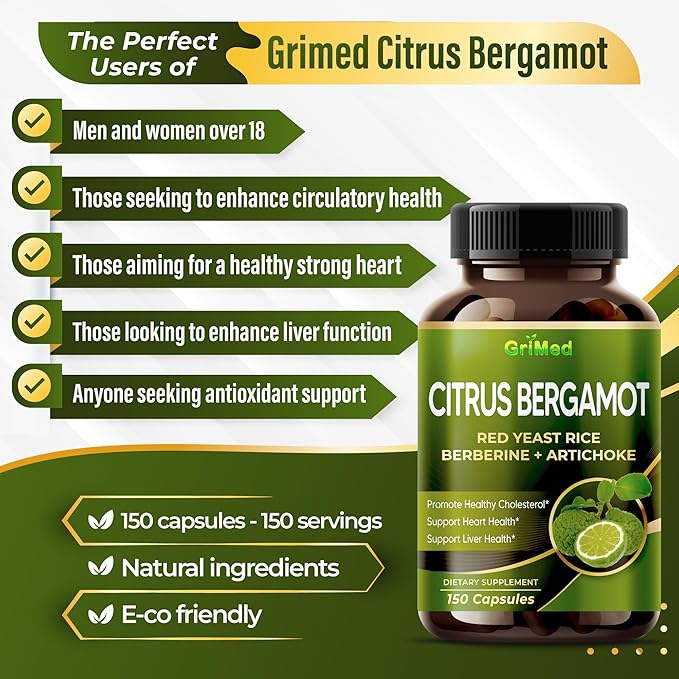 Citrus Bergamot 50:1 Extract 20,400mg with Red Yeast Rice, Garlic, Artichoke for Healthy Cholesterol, Heart Health - Made in The USA (150 Count (Pack of 1))
