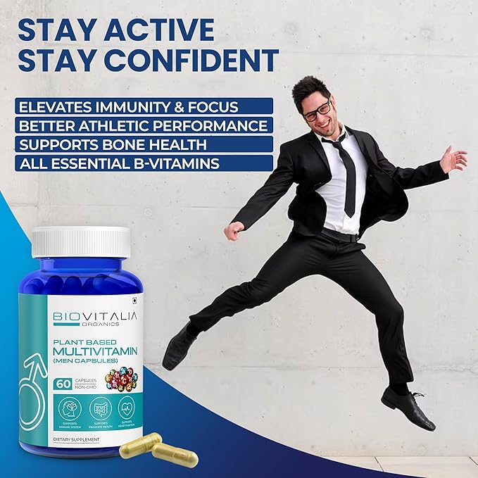 Biovitalia Multivitamin Capsules for Men Promote Body Immunity & Support Healthy Heart Function for Daily Active Energy -Enriched with Essential Vitamins, Minerals, Antioxidants - 60 Capsules