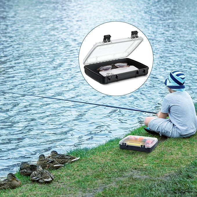 2 Pcs Waterproof Dry Box for Boat Junction Box 9.3 x 7.1 x 1.9 Inches,large,watertight Storage Protective Case for Mobile Phones Wallets Camping Hiking Boating, Black