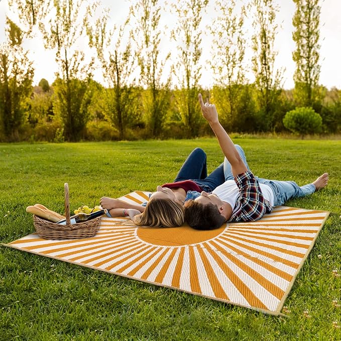 Anidaroel Outdoor Area Rug for Patio Clearance 6X9ft Waterproof, Reversible Plastic Straw Rug Outside Rug, Stain & UV Resistant RV Mat for Camping, Porch, Balcony, Pool Deck, Backyard(Orange,6‘x9')