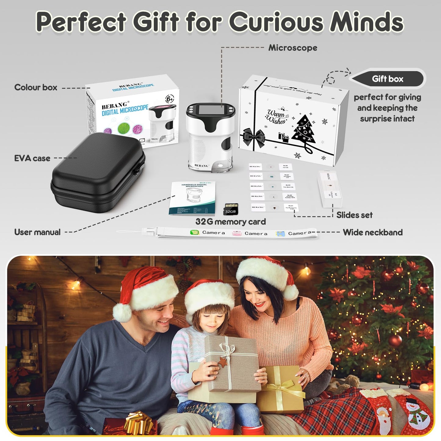 1000X Handheld Digital Microscope for Kids - 4K 2.0" Screen, Rechargeable Mini Labster Portable Pocket Scope, Includes Slides Kit - Science Gadget Edu Gift for Children Ages 4-12 (White)