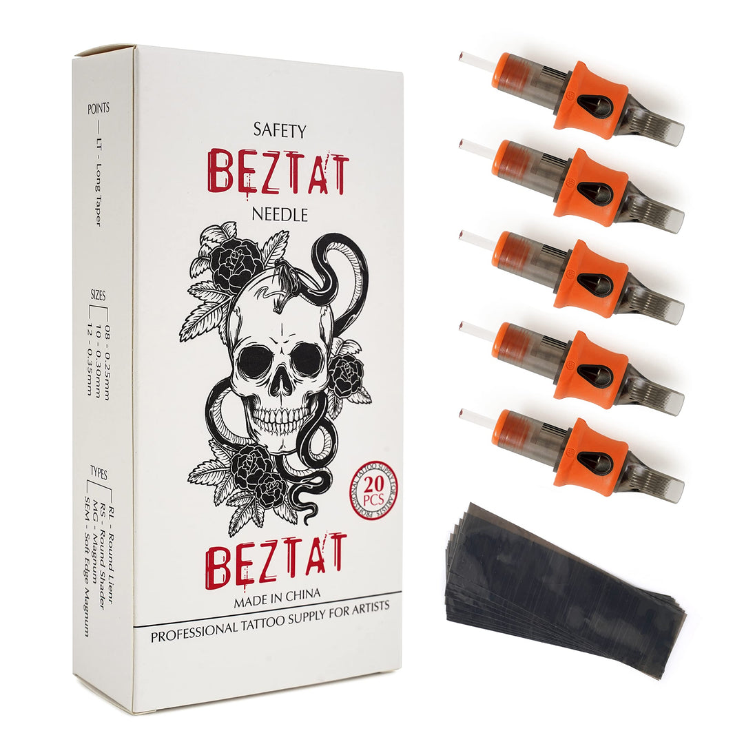 BEZTAT Ultra Premium Professional Tattoo Needles Cartridge w/Grip & Machine Covers Sleeves #10 Bugpin Magnum 20 Pack (1005M1)