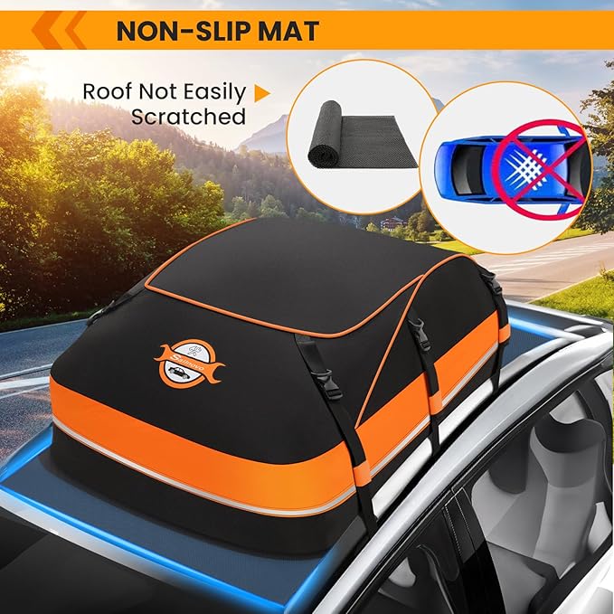 Sailnovo Rooftop Cargo Carrier Waterproof 20 Cubic Feet Car Roof Rack Cargo Carrier Roof Cargo Bag for All Cars with/Without Rack, Includes Anti-Slip Mat, 6 Door Hooks & Waterproof Curtain