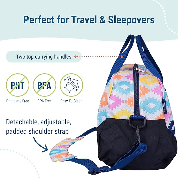 Wildkin Kids Overnighter Duffel Bag – Carry-On Size, Ideal for School & Sleepovers – Aztec