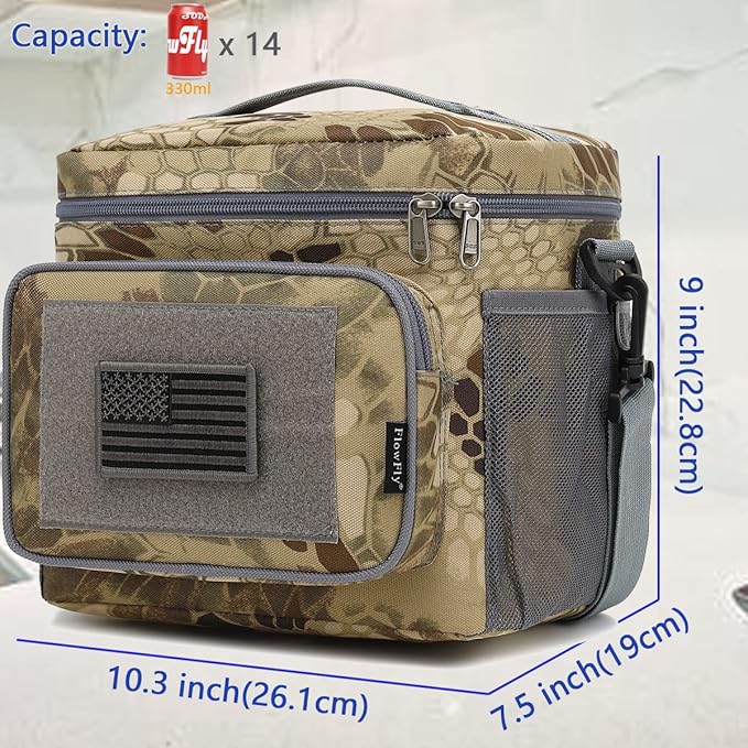 FlowFly Lunch Bag, Insulated Cooler, Thermal Lunch Box Tote with MOLLE/PALS Webbing, Adjustable Padded Shoulder Strap, for Tactical Men Women Adults and Boys Girls Kids (Camo#3, Medium)