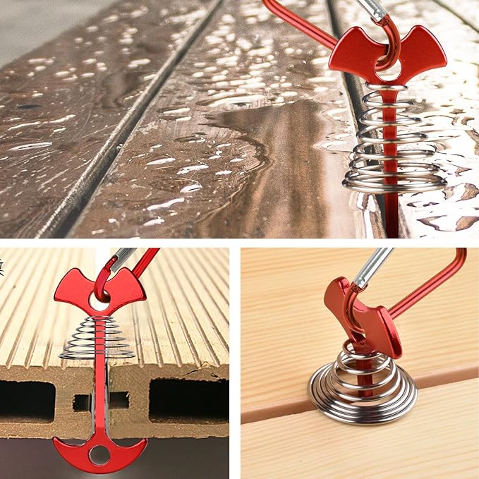 5 PCS Fishbone Deck Anchor Pegs, Red Deck Furniture Anchors, Deck peg with Spring Buckle, 2.9 Inch x 1.4 Inch Adjustable Anchor Deck pegs, Tent Deck Anchors for Camping Hiking Supplies