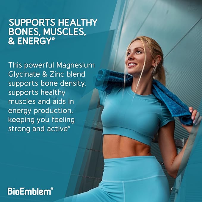 BioEmblem Magnesium Glycinate with Zinc - 300mg Chelated Magnesium Supplement - High Absorption Vegan Non-GMO 2-in-1 Complex - Immune Support, Muscles, Nerves - 90 Capsules