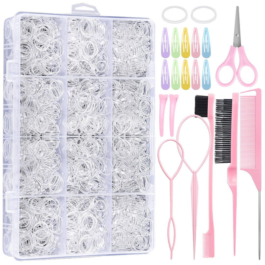 Auroray 2200 Pcs Clear Hair Ties, Hair Loop Styling Tool Set With Hair Tie Cutter, Elastic Hair Accessories For Toddler Baby Gir